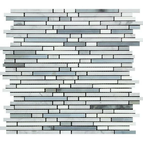 Thassos White Marble Polished Tricolor ( Thassos +Carrara + Blue-Gray ) Bamboo Sticks Mosaic-Marble Mosaic-American Tile Depot