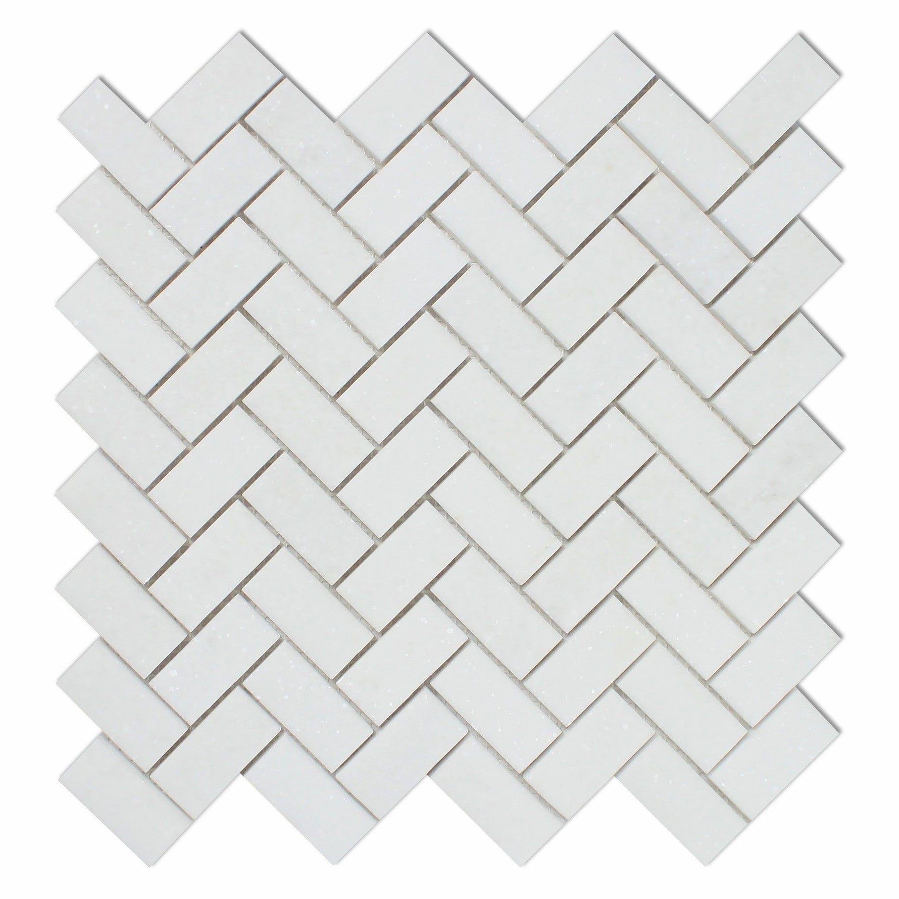 Thassos White Marble Honed 1 x 2 Herringbone Mosaic Tile-Marble Mosaic-American Tile Depot