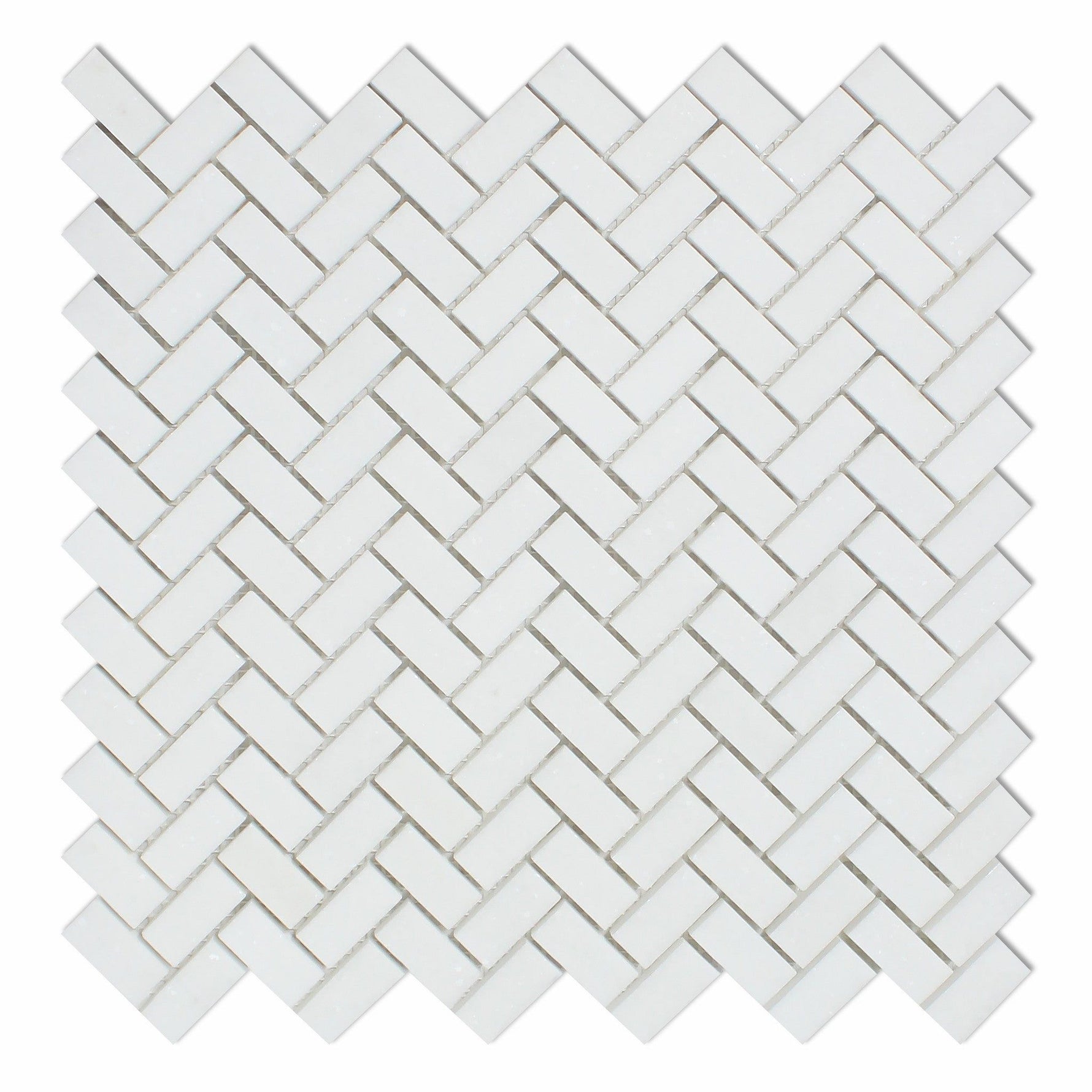 Thassos White Marble Honed Mini Herringbone Mosaic Tile-Marble Mosaic-American Tile Depot