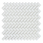 Thassos White Marble Honed Mini Herringbone Mosaic Tile-Marble Mosaic-American Tile Depot