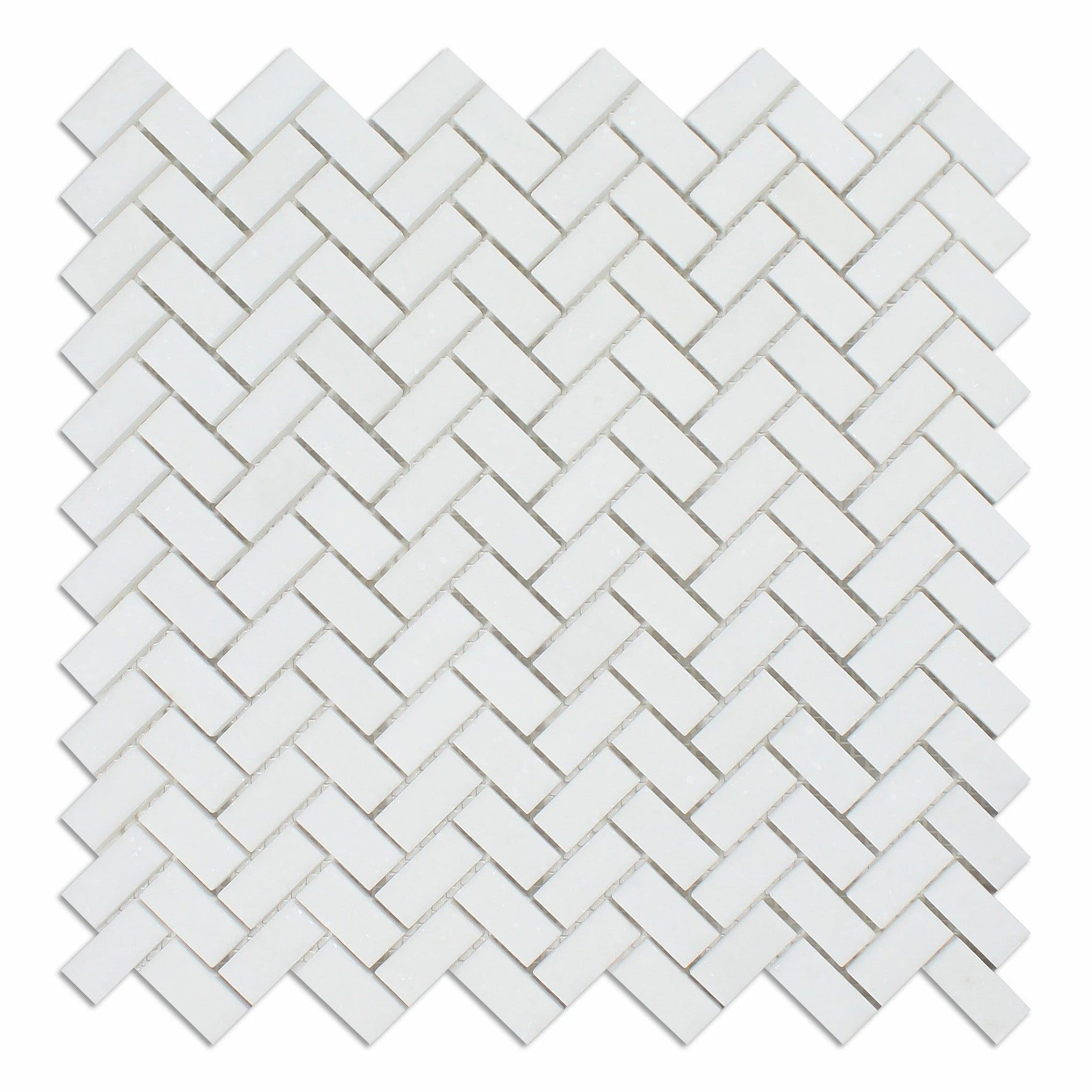 Thassos White Marble Honed Mini Herringbone Mosaic Tile-Marble Mosaic-American Tile Depot