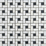 Thassos White Marble Honed Pinwheel Mosaic Tile w/ Black Dots-Marble Mosaic-American Tile Depot