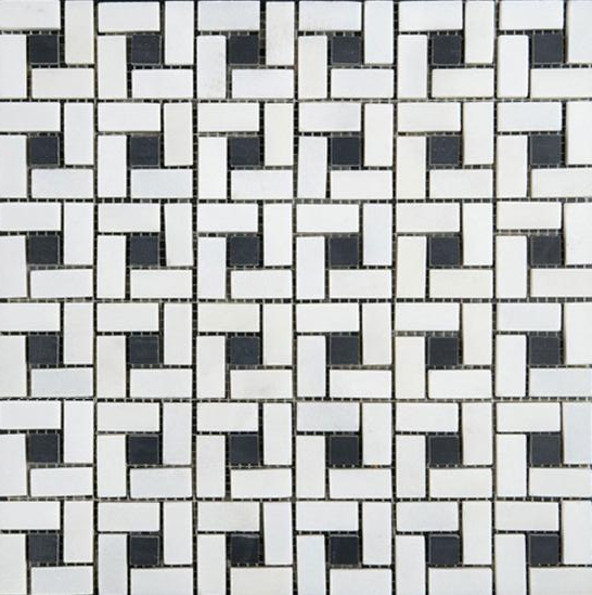 Thassos White Marble Honed Pinwheel Mosaic Tile w/ Black Dots-Marble Mosaic-American Tile Depot