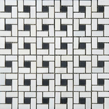 Thassos White Marble Honed Pinwheel Mosaic Tile w/ Black Dots