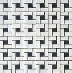 Thassos White Marble Polished Pinwheel Mosaic Tile w/ Black Dots-Marble Mosaic-American Tile Depot