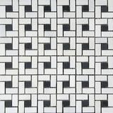 Thassos White Marble Polished Pinwheel Mosaic Tile w/ Black Dots