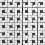 Thassos White Marble Polished Pinwheel Mosaic Tile w/ Black Dots