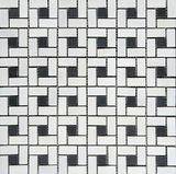 Thassos White Marble Honed Pinwheel Mosaic Tile w/ Black Dots