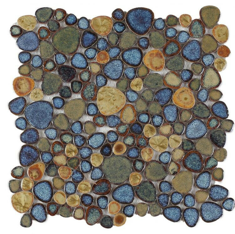 Venus Night Olive Pebble Porcelain Mosaic Tile-Porcelain Mosaic-American Tile Depot