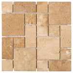 Walnut Travertine 3-Pieced Mini-Pattern Tumbled Mosaic Tile-Travertine Mosaic-American Tile Depot