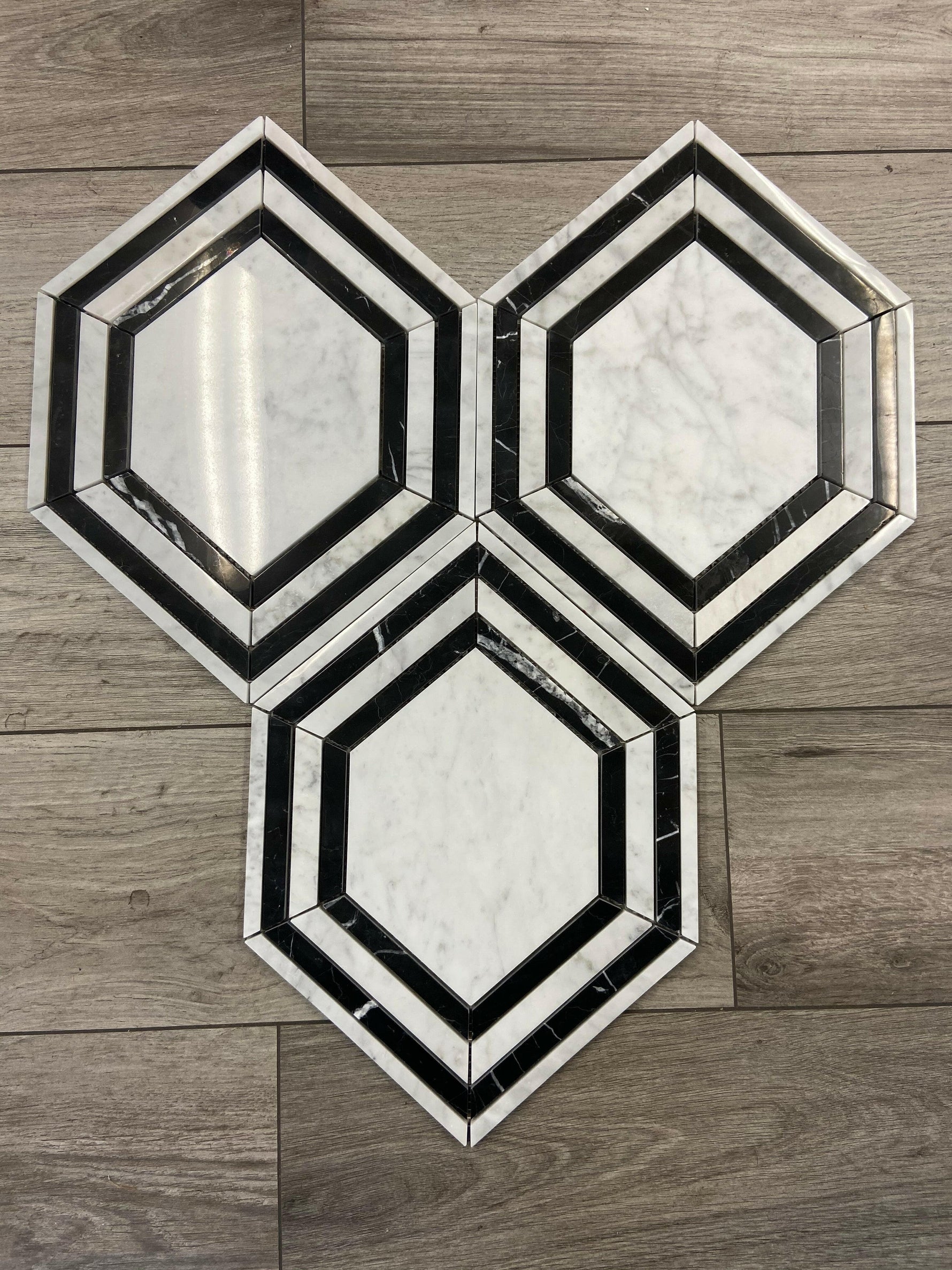 Waterjet Long Hexagon Marble Polished Mosaic Tile-Marble Mosaic-American Tile Depot