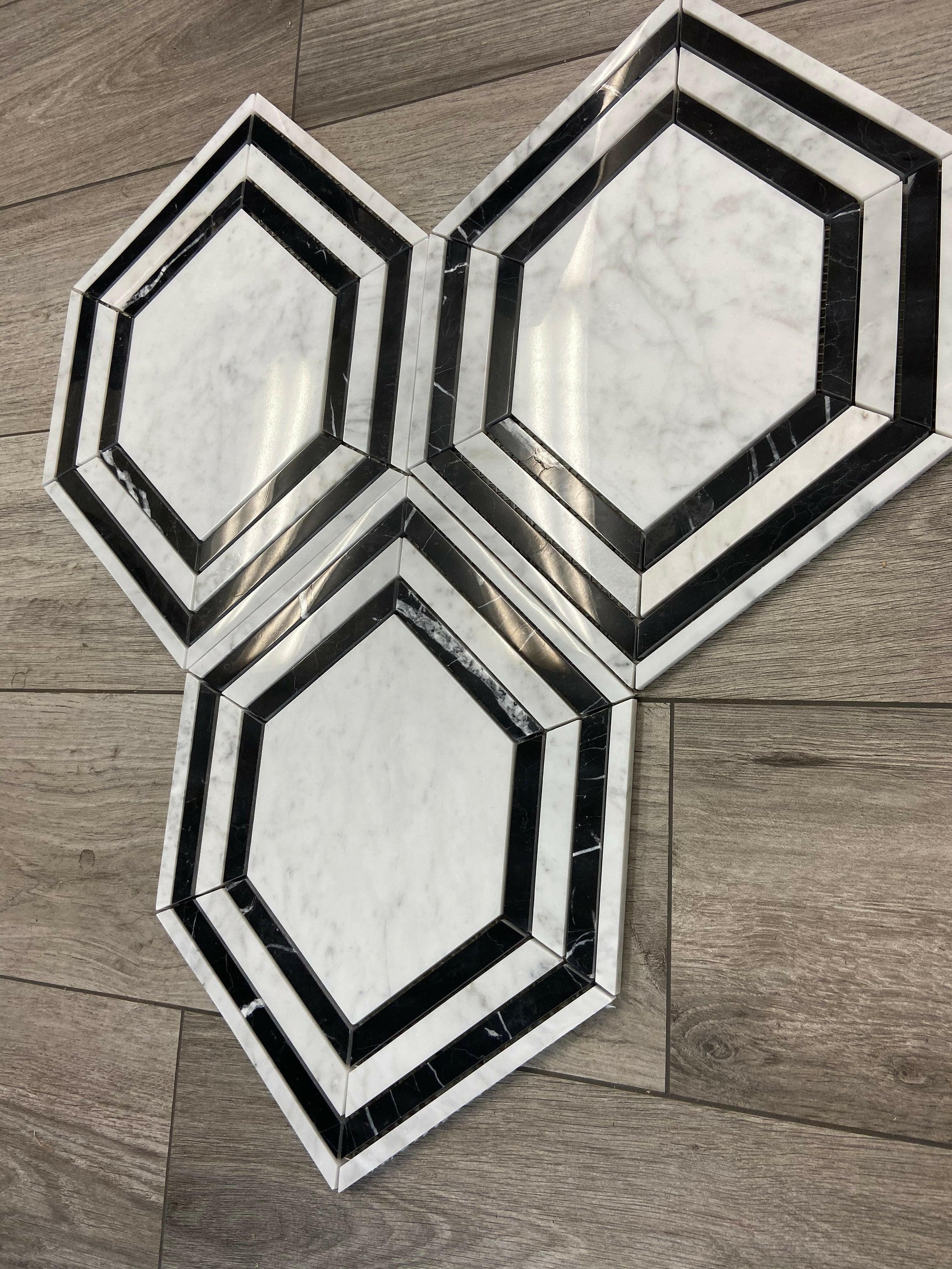 Waterjet Long Hexagon Marble Polished Mosaic Tile-Marble Mosaic-American Tile Depot