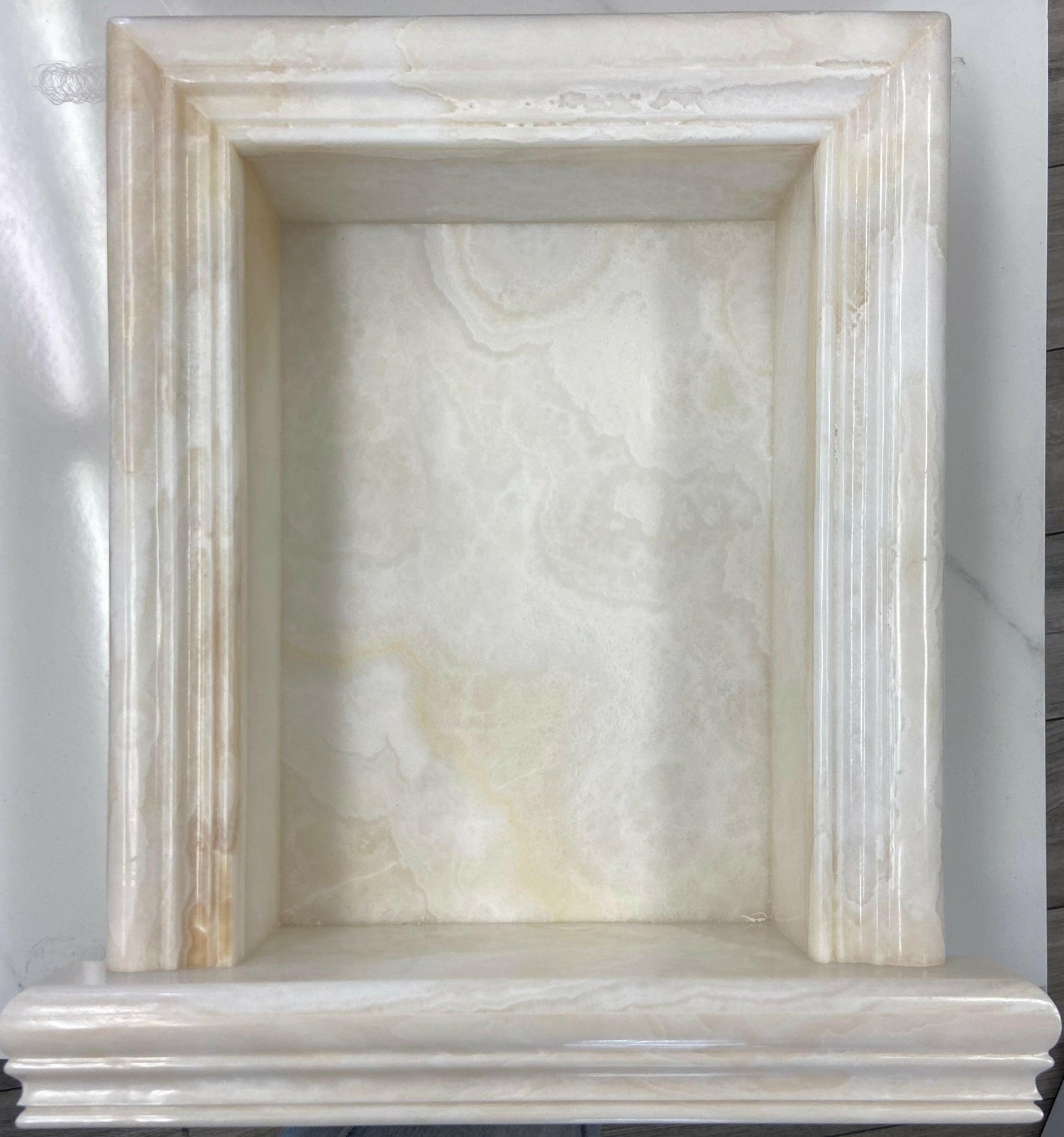 White Onyx CROSS-CUT-Hand Made Custom Shampoo Niche / Shelf - LARGE - Polished-Accessories-American Tile Depot