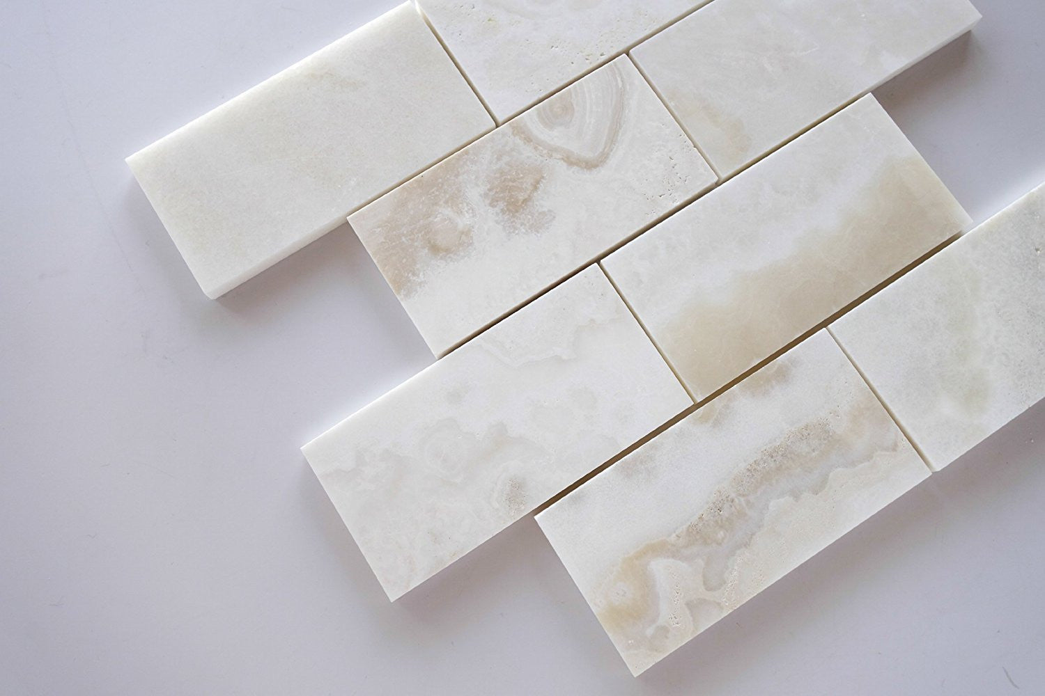 3 X 6 Premium White Onyx CROSS-CUT Polished Subway Brick Field Tile