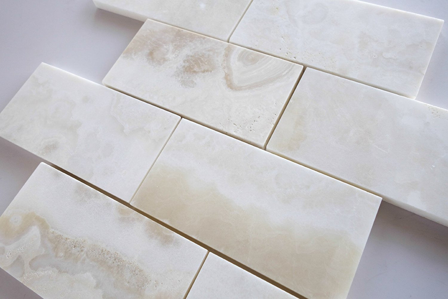 3 X 6 Premium White Onyx CROSS-CUT Polished Subway Brick Field Tile