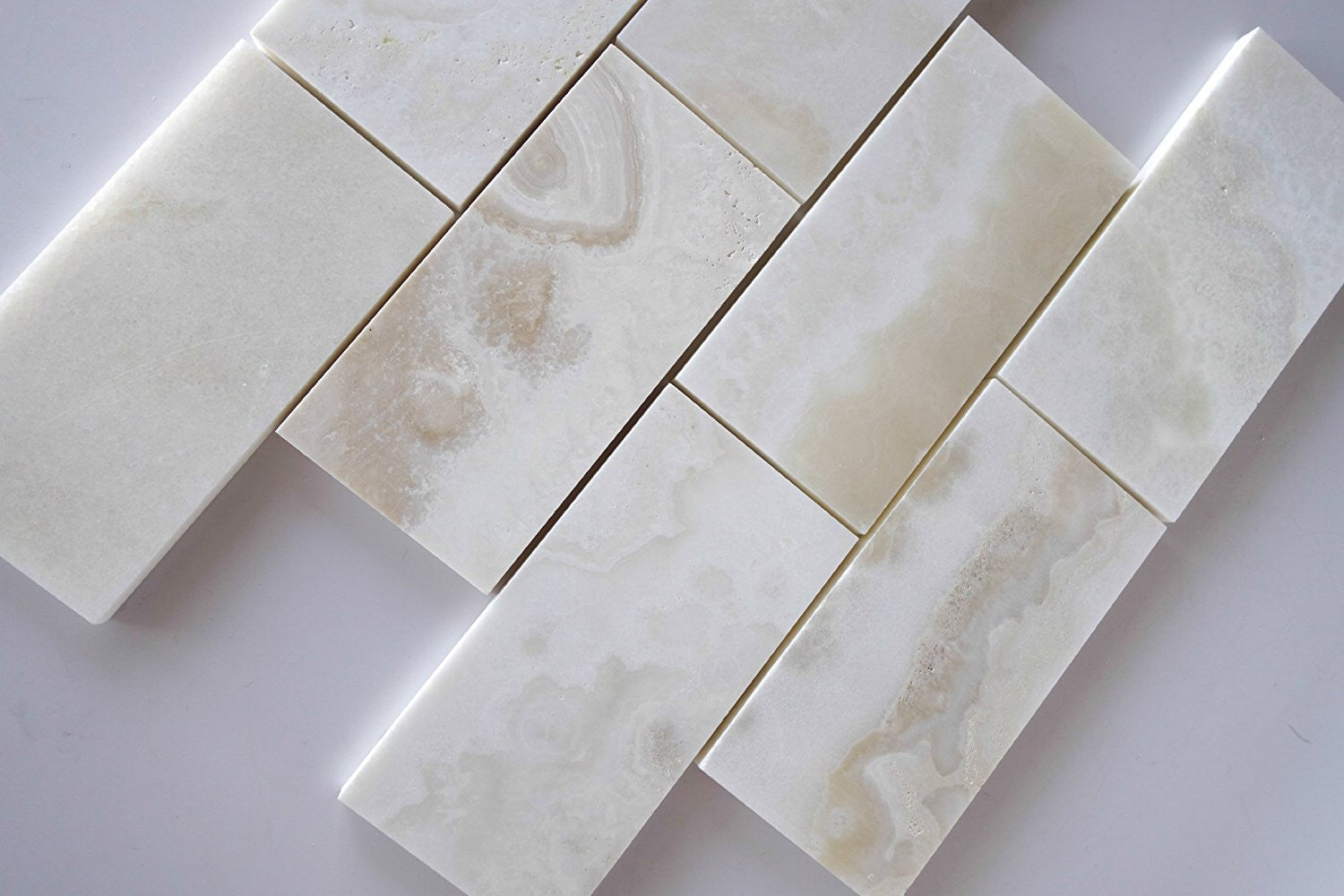 3 X 6 Premium White Onyx CROSS-CUT Polished Subway Brick Field Tile