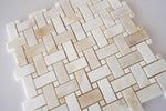 Premium White Onyx CROSS-CUT Basketweave Polished Mosaic Tile w/ White Onyx Dots