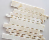 Premium White Onyx CROSS-CUT Polished Random Strip Mosaic Tile