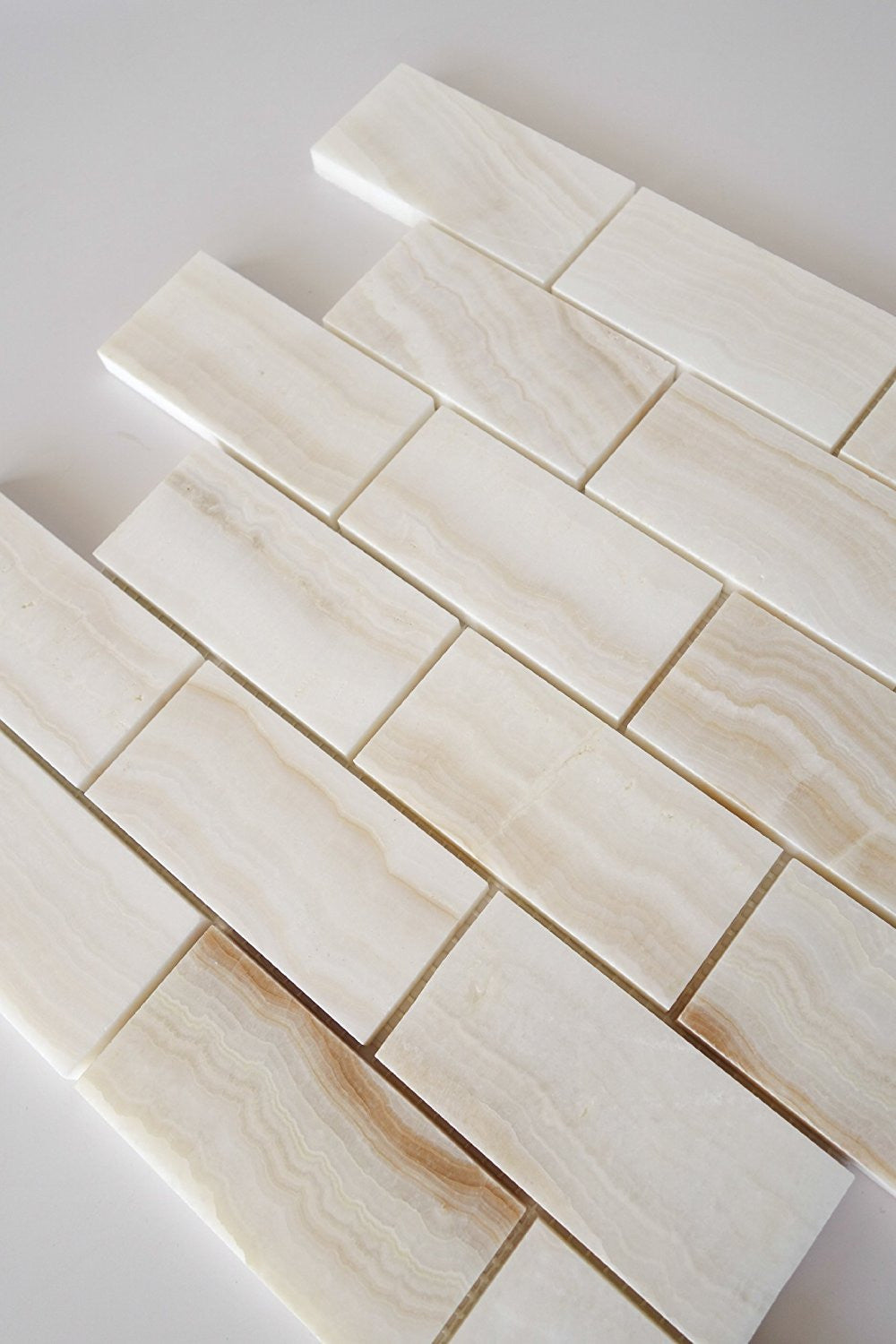 2 X 4 Premium White Onyx VEIN-CUT Polished Brick Mosaic Tile