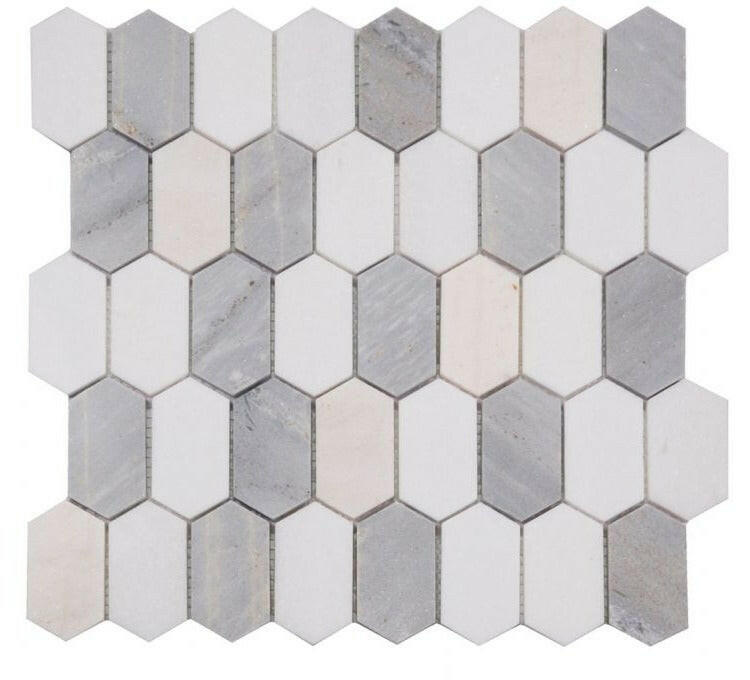 Zeta Blue New Polished Elongated Hexagon Marble Mosaic Tile-Marble Mosaic-American Tile Depot