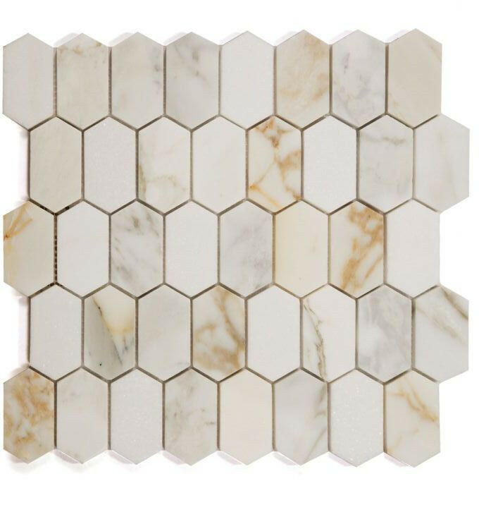 Zeta Calacatta Gold Honed Elongated Hexagon Marble Mosaic Tile-Marble Mosaic-American Tile Depot