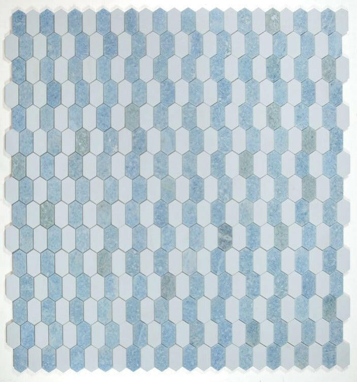 Zeta Crystal Ocean Polished Elongated Hexagon Marble Mosaic Tile-Marble Mosaic-American Tile Depot