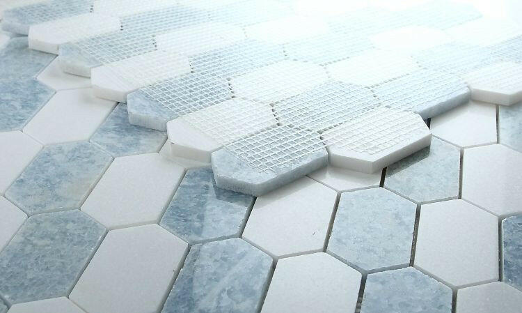 Zeta Crystal Ocean Polished Elongated Hexagon Marble Mosaic Tile-Marble Mosaic-American Tile Depot