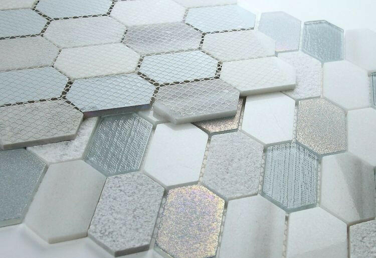 Zeta Modern Grey Elongated Hexagon Mosaic Wall Tile-Mixed Mosaic-American Tile Depot