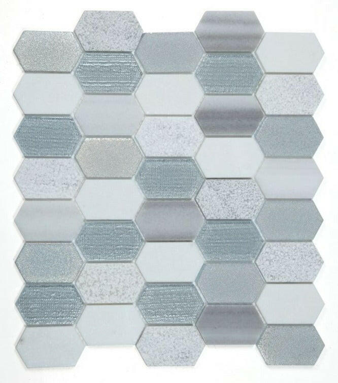 Zeta Modern Grey Elongated Hexagon Mosaic Wall Tile-Mixed Mosaic-American Tile Depot