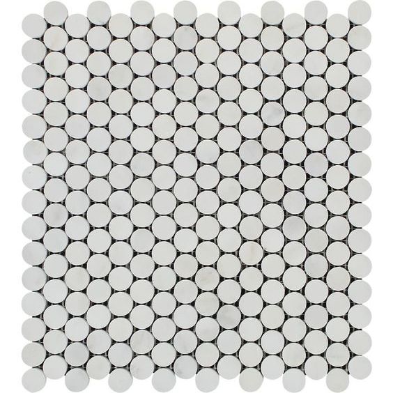 Oriental White / Asian Statuary Marble Honed Penny Round Mosaic Tile-Marble Mosaic-American Tile Depot