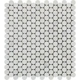 Oriental White / Asian Statuary Marble Honed Penny Round Mosaic Tile-Marble Mosaic-American Tile Depot