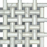 Calacatta Gold Marble Polished Triple Weave Mosaic Tile w / Blue Gray Dots