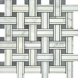 Calacatta Gold Marble Polished Triple Weave Mosaic Tile w / Blue Gray Dots-Marble Mosaic-American Tile Depot