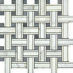 Calacatta Gold Marble Polished Triple Weave Mosaic Tile w / Blue Gray Dots-Marble Mosaic-American Tile Depot