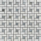 Oriental White / Asian Statuary Marble Honed Pinwheel Mosaic Tile w/ Blue Gray Dots-Marble Mosaic-American Tile Depot