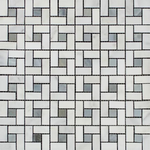 Oriental White / Asian Statuary Marble Polished Pinwheel Mosaic Tile w/ Blue Gray Dots-Marble Mosaic-American Tile Depot