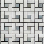 Oriental White / Asian Statuary Marble Polished Pinwheel Mosaic Tile w/ Blue Gray Dots-Marble Mosaic-American Tile Depot