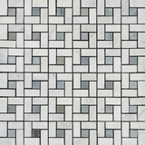 Oriental White / Asian Statuary Marble Honed Pinwheel Mosaic Tile w/ Blue Gray Dots-Marble Mosaic-American Tile Depot