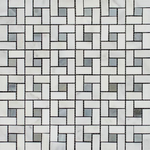 Oriental White / Asian Statuary Marble Polished Pinwheel Mosaic Tile w/ Blue Gray Dots-Marble Mosaic-American Tile Depot