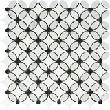 Thassos White Marble Polished Florida Flower Mosaic Tile w/Black Dots