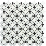 Thassos White Marble Polished Florida Flower Mosaic Tile w/Black Dots-Marble Mosaic-American Tile Depot