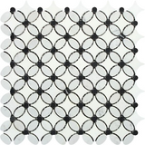 Thassos White Marble Polished Florida Flower Mosaic Tile w/Black Dots