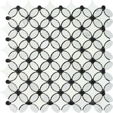 Thassos White Marble Polished Florida Flower Mosaic Tile w/Black Dots