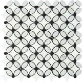 Carrara White Marble Honed Florida Flower Mosaic Tile w/Black Dots