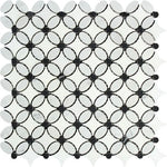 Carrara White Marble Polished Florida Flower Mosaic Tile w/Black Dots