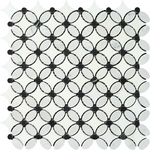 Thassos White Marble Honed Florida Flower Mosaic Tile w/Black Dots-Marble Mosaic-American Tile Depot