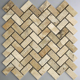 Philadelphia Travertine Tumbled 1 x 2 Herringbone Mosaic Tile