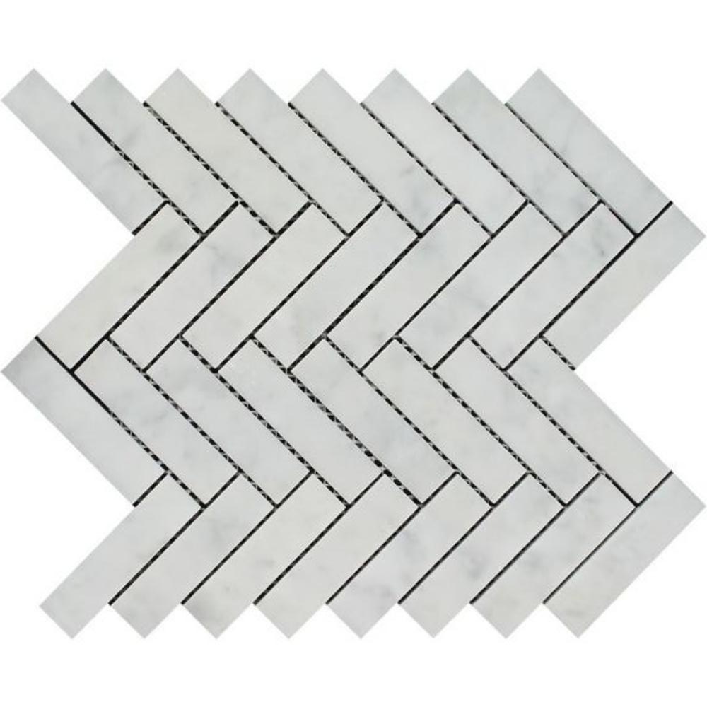 Carrara White Marble Polished 1 x 4 Herringbone Mosaic Tile-Marble Mosaic-American Tile Depot