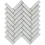 Carrara White Marble Honed 1 x 4 Herringbone Mosaic Tile