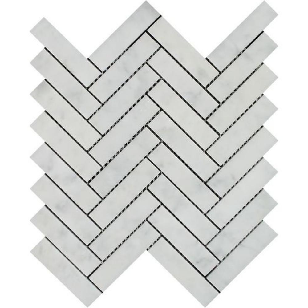 Carrara White Marble Polished 1 x 4 Herringbone Mosaic Tile-Marble Mosaic-American Tile Depot